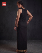 Elephant Edition mundu, black and gold, third view — elastic waist detail